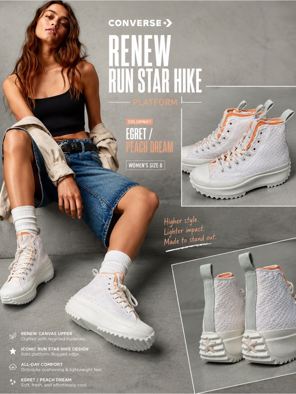 Converse Renew Run Star Hike Platform in the "Egret/Peach Dream" women’s 7.5